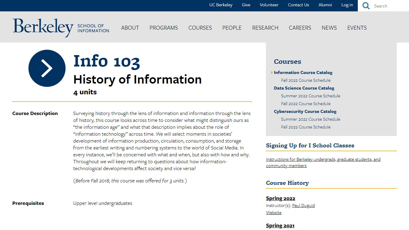 Info 103. History of Information - UC Berkeley School of Information