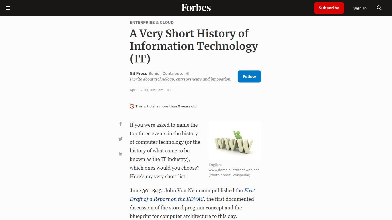 A Very Short History of Information Technology (IT) - Forbes